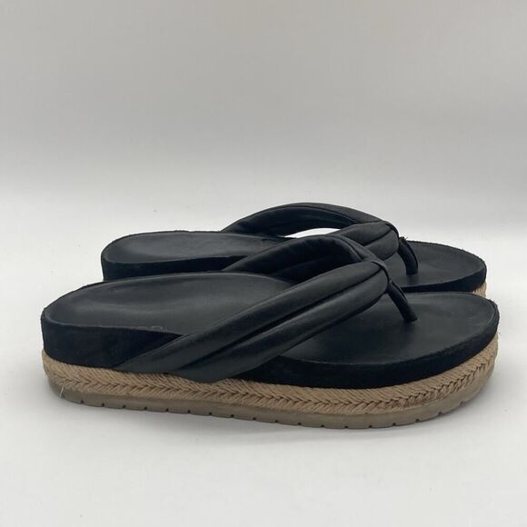 Womens Size 6 Vince Black Forest Platform Espadrille Thong Slide Sandal Leather - Picture 1 of 12